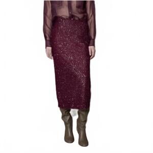 NEW NUDE sequined knit skirt in burgundy